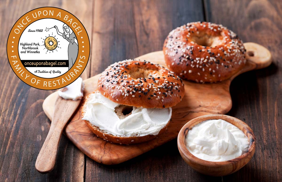 Once Upon a Bagel logo and bagels