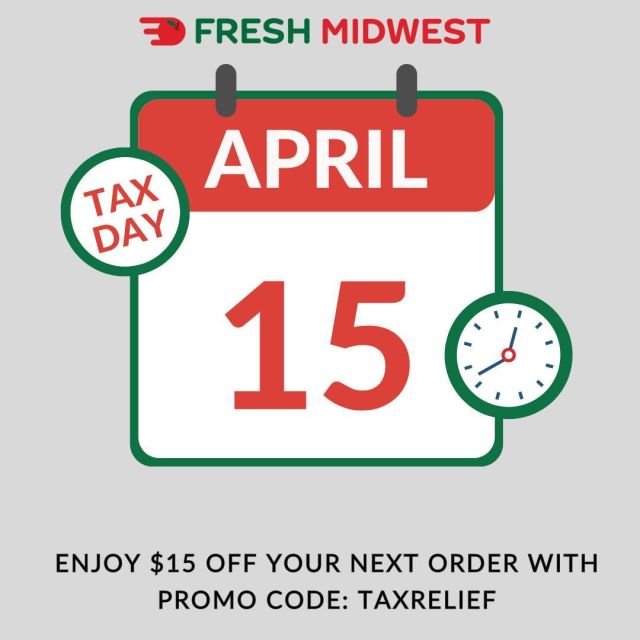 Happy Tax Day! In celebration, enjoy $15  off your next order with promo code: TAXRELIEF 

Hurry expires Monday! 🗓️4/22/24 

Limit one per household and not combinable with other offers.

Link in bio.

.
.
.
.
#SupportLocal#ShopSmallBusiness#FreshMidwest#GroceryDelivery#OnlineGrocery#DeliveryService#FoodDelivery#DoorStepDelivery#OnlineGroceryShopping#NoContactDelivery#ShopSmall#SmallBusiness#ShopLocal#LocalDelivery#InstaFood#DinnerIdeas#FoodGram#HomeCooking#midwest#chicago#wisconsin#picoftheday#taxday